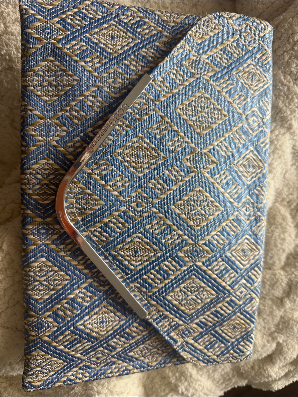 BCBGeneration Blue & Gold Diamond-Pattern Pocket with Silver Accent Clutch